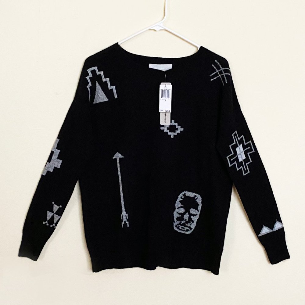 PLY CASHMERE NEW MEN'S BLACK-WHITE SWEATER SIZE S